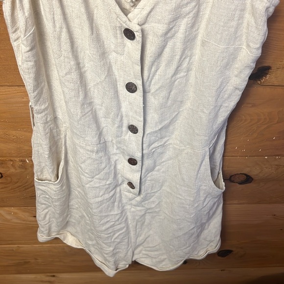 V-Neck Button-Up Romper Womens Lg off white Pockets Summer Casual Beach Party - Picture 4 of 7